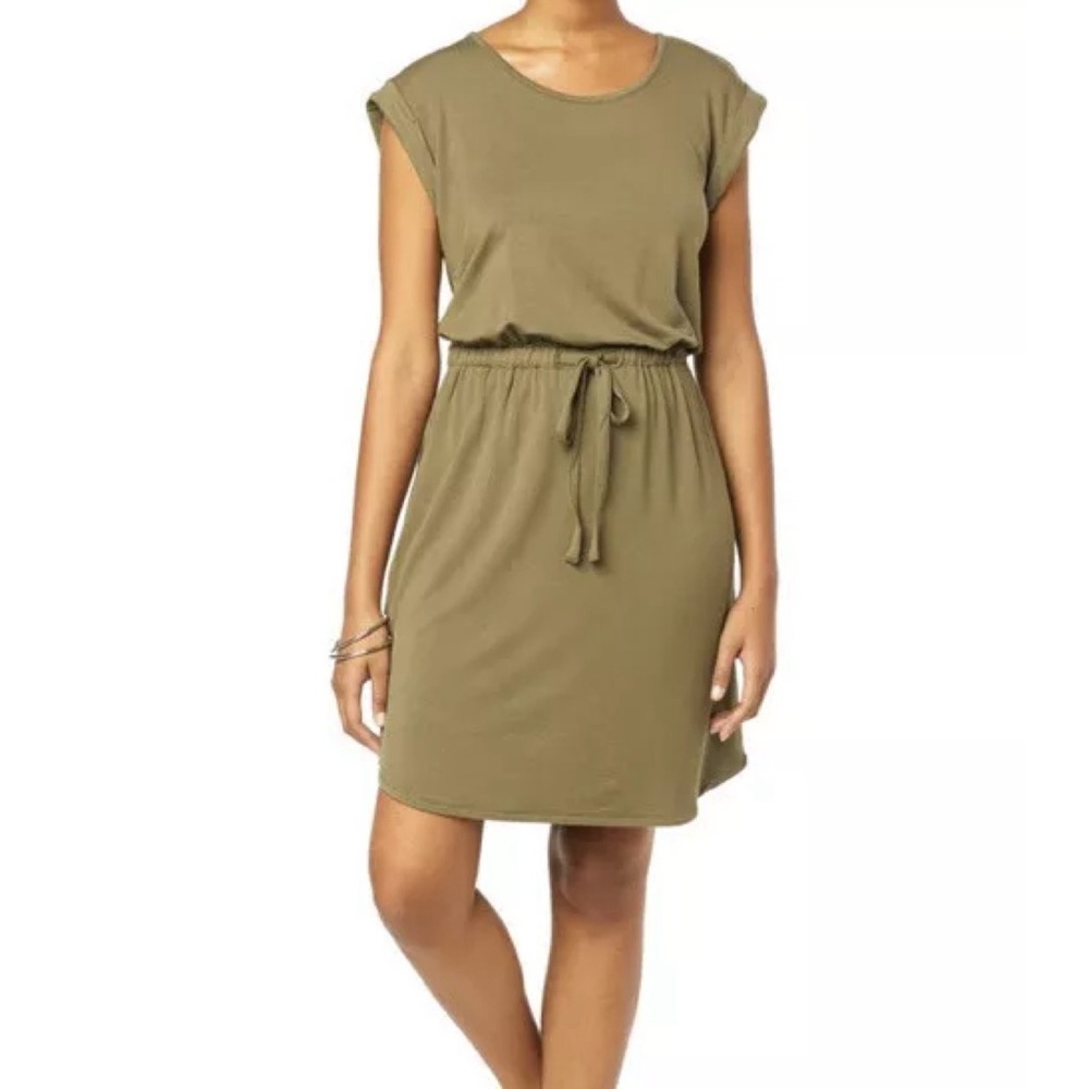 EZ Nina Leonard Women's French Terry Drawstring Waist Dress Green